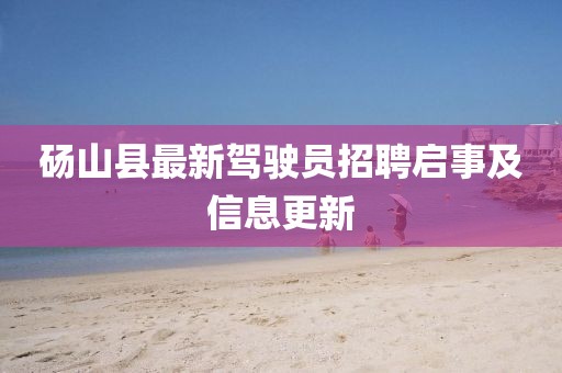 碭山縣最新駕駛員招聘啟事及信息更新